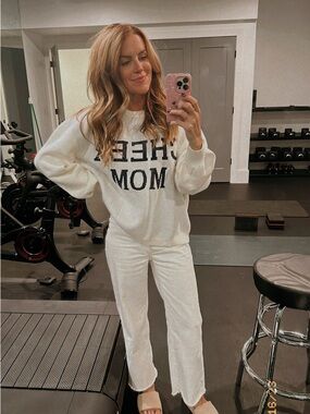 Cheer Mom White Pullover Sweater -L